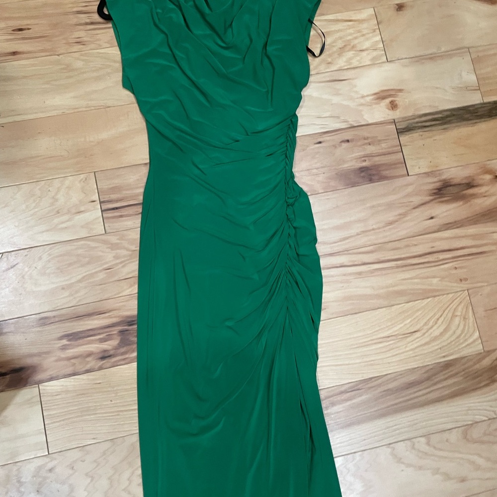 Green Ruched Wrap Maxi Dress with Cowl Neck